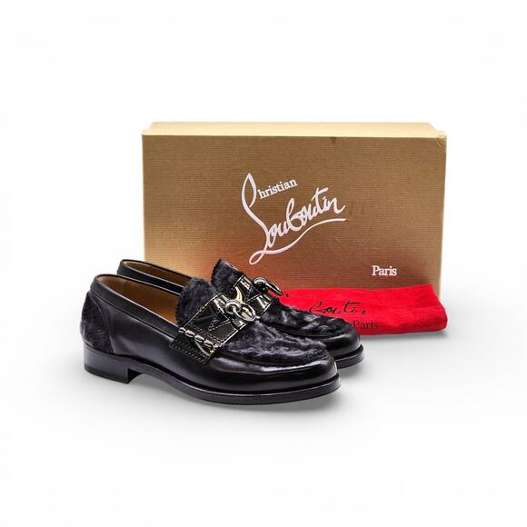 Christian Louboutin Fur Trim Metal Ornament Leather Loafers EU 41 US 8 - NWB main image 7